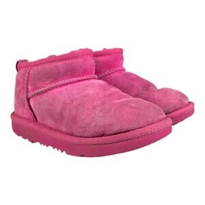 UGG Kids Pink Suede Ankle Boots Shearling Lined Size 13 Cozy Slip On Play Winter